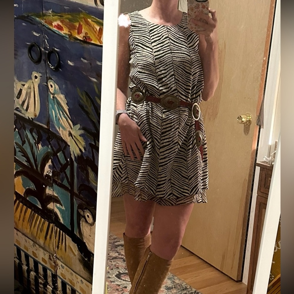 Jones New York Black and Cream Zebra Silk Dress